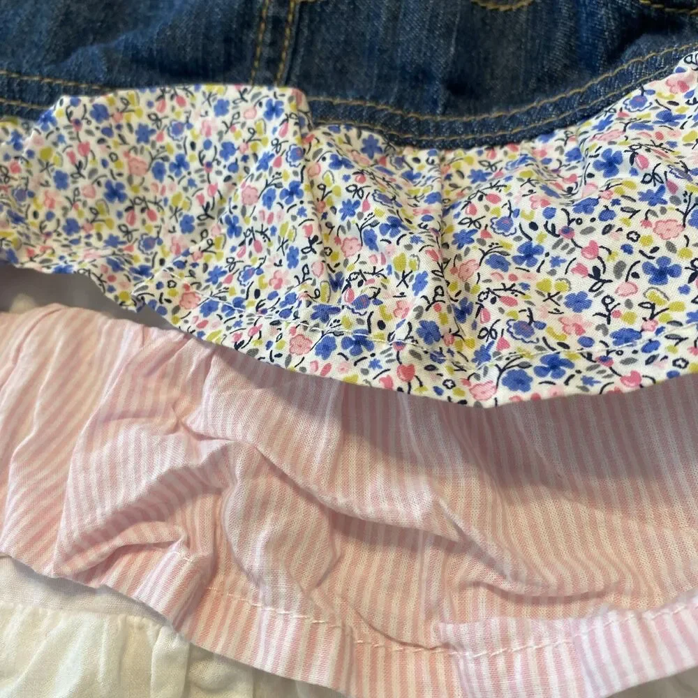 Vintage Girls 9 Months Oshkosh B'gosh Vestbak Overall Tiered Floral Dress Bibs